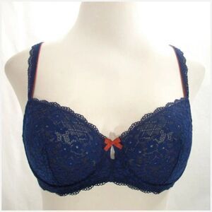 Gilligan O'Malley Unlined Semi Sheer Lace Balconette Underwire Bra 34A Nighttime
